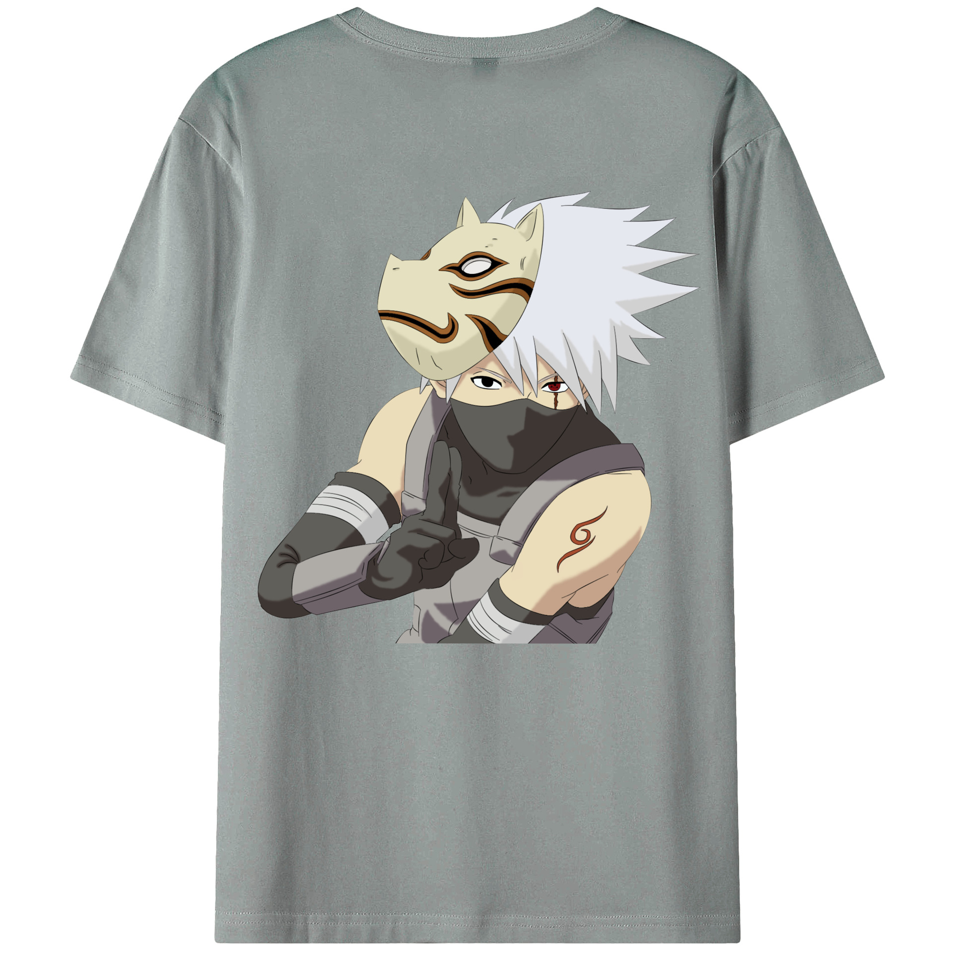（画像用） NARUTO -ナルト- はたけ カカシ Hatake Kakashi 綿100％ メンズ半袖Tシャツ（バックプリント） 通気性